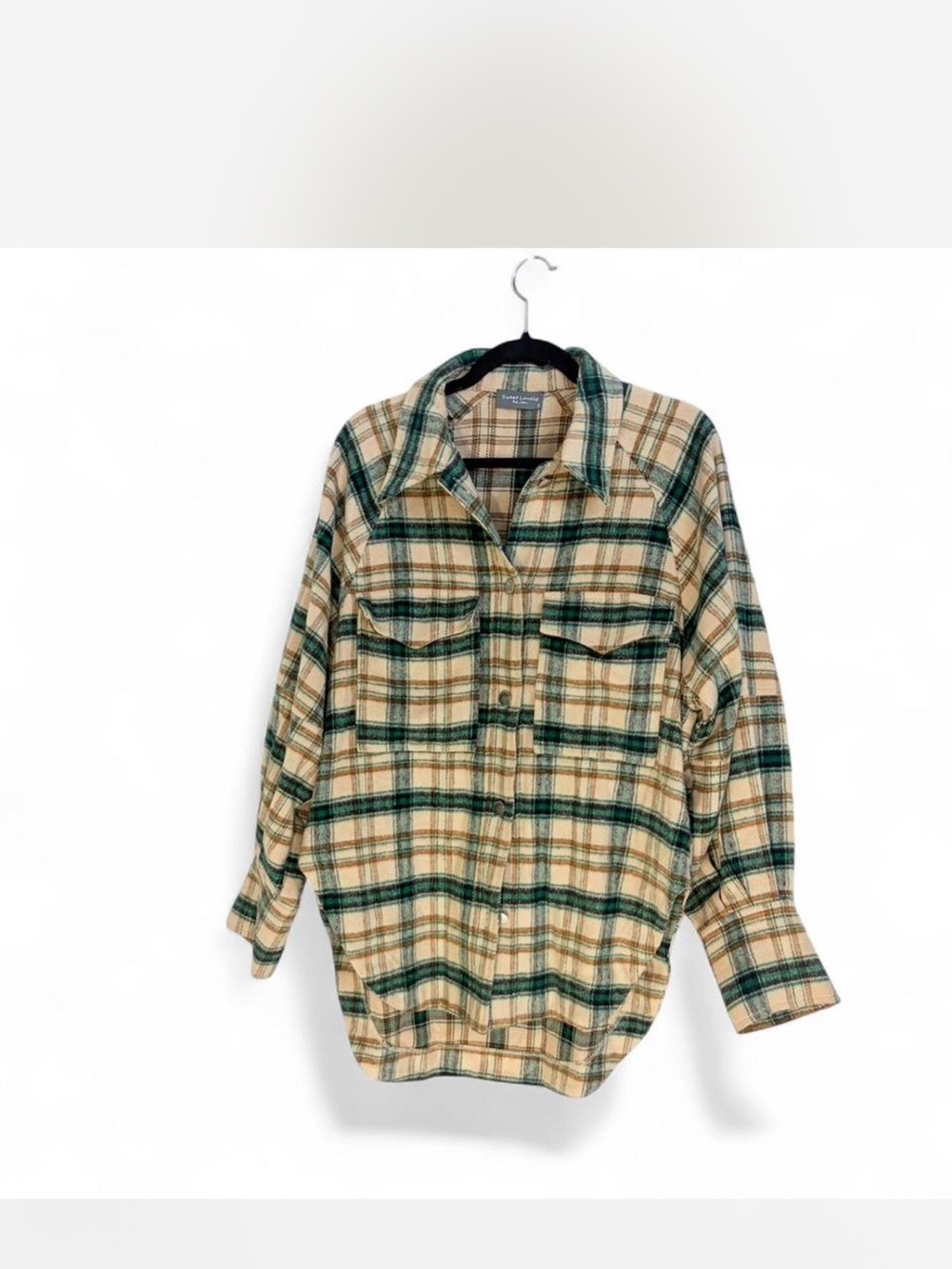 Sweet Lovely by Jen Plaid Button-Up Shirt in Beige and Green